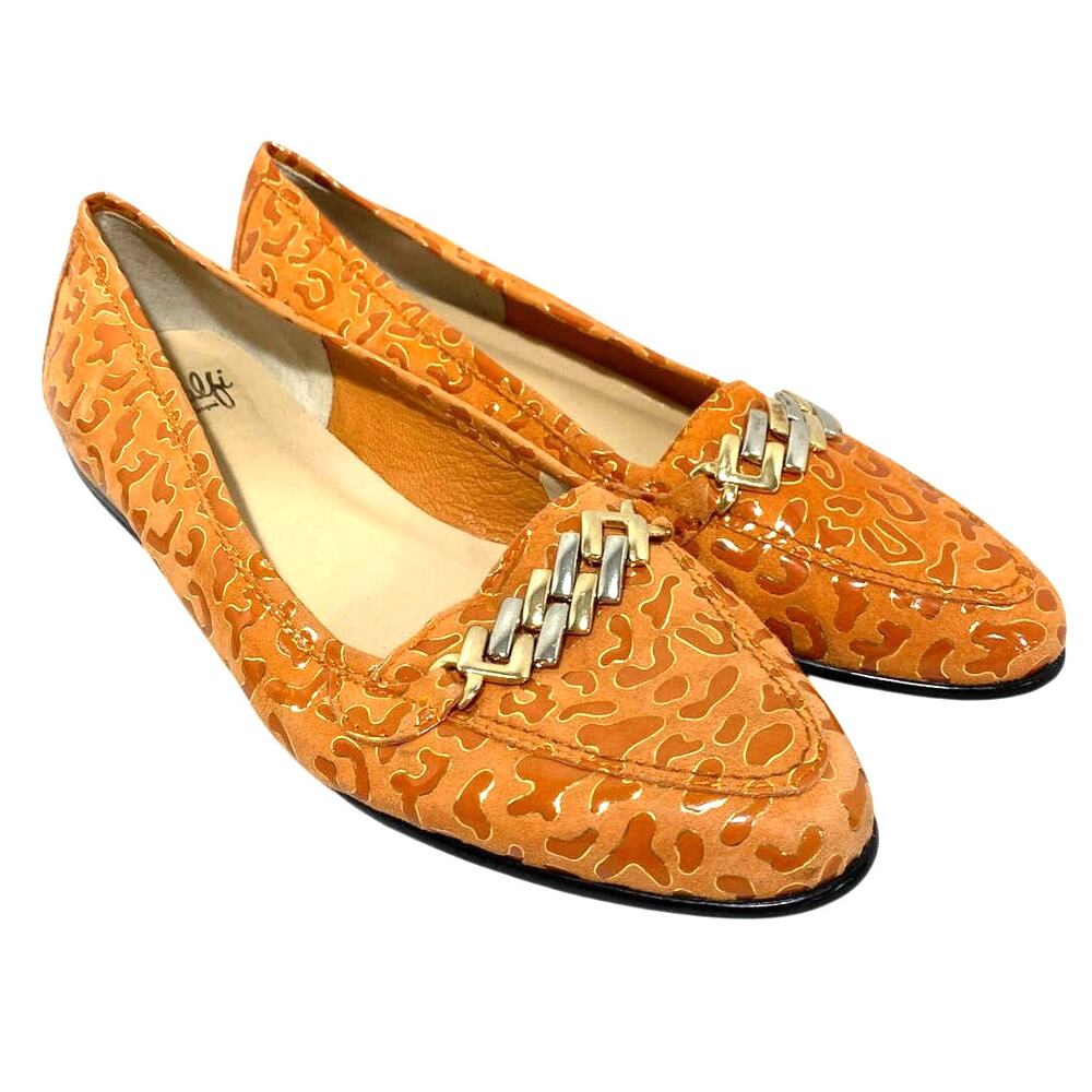 Amalfi US 9.5M flats orange loafers chain detail casual preppy flats shoes